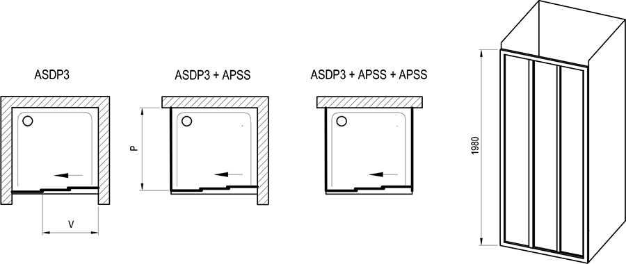 Душевая дверь ASDP3 раздвижная, 80 см Сатин Стекло Transparent