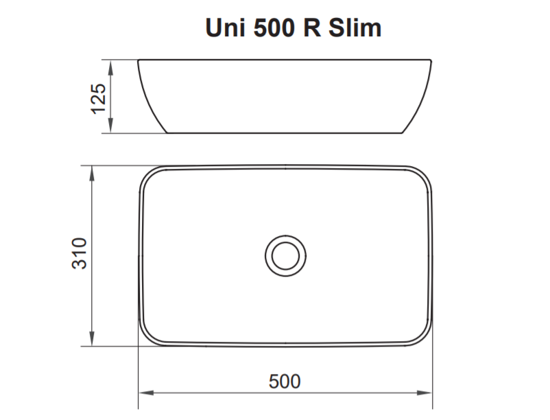 Умывальник керамический Uni R Slim 500 мм белый
