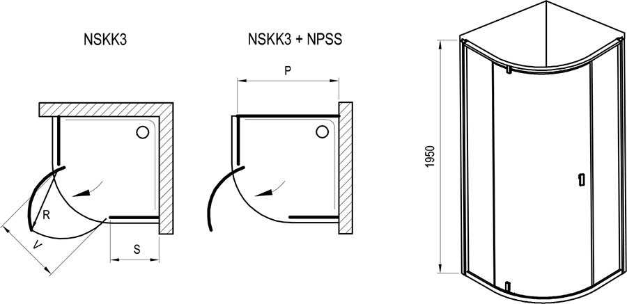 Трехэлементный полукруглый душевой уголок Nexty NSKK3 