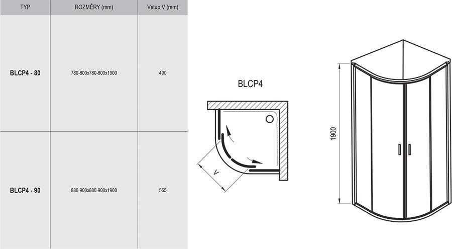 Душевой уголок Blix BLCP4 полукруглый 80х80 см блестящий Стекло Transparent