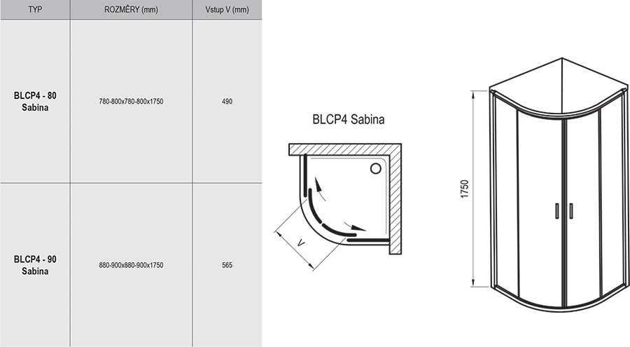 Душевой уголок Blix BLCP4 SABINA полукруглый 80х80 см Белый Стекло Transparent