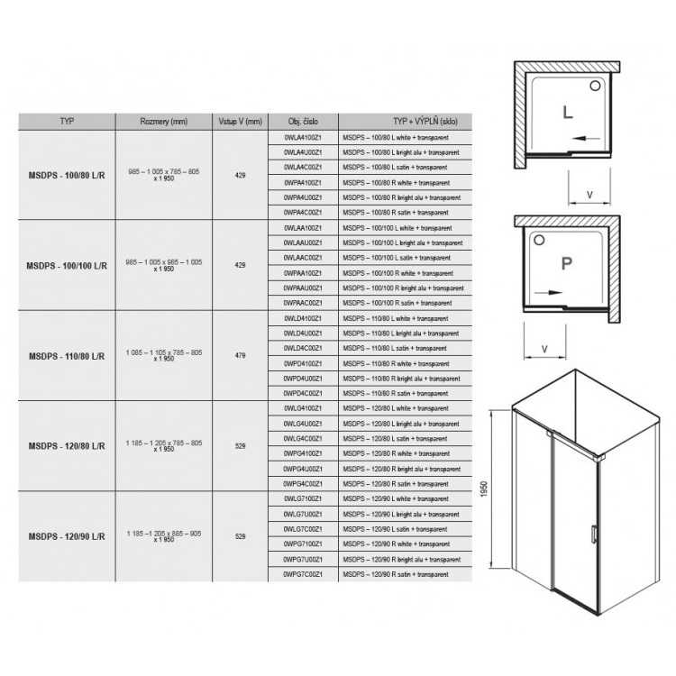 Душевой уголок квадратный MSDPS сатин 110/80см L стекло прозрачное